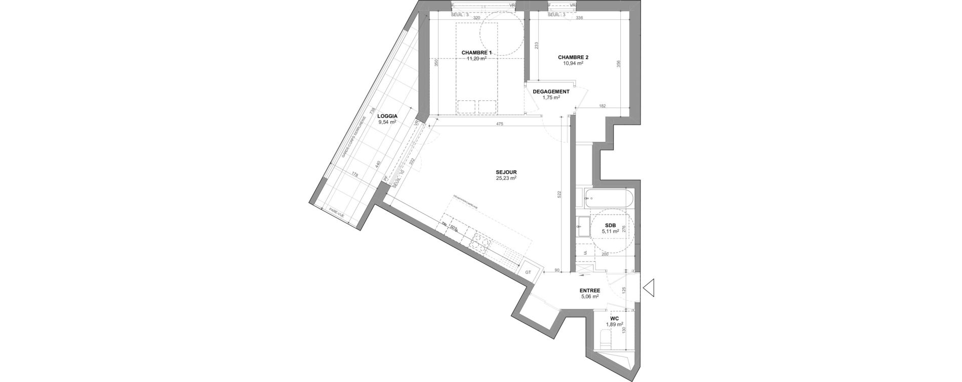 Appartement T3 de 61,18 m2 &agrave; Ch&acirc;tenay-Malabry Lavall&eacute;e
