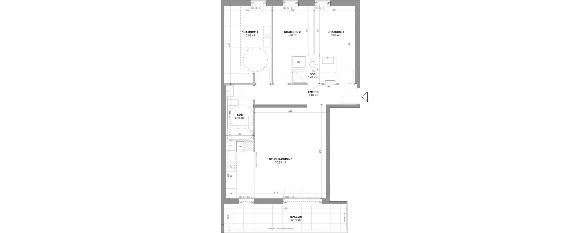 Appartement T4 de 81,17 m2 &agrave; Ch&acirc;tenay-Malabry Lavall&eacute;e