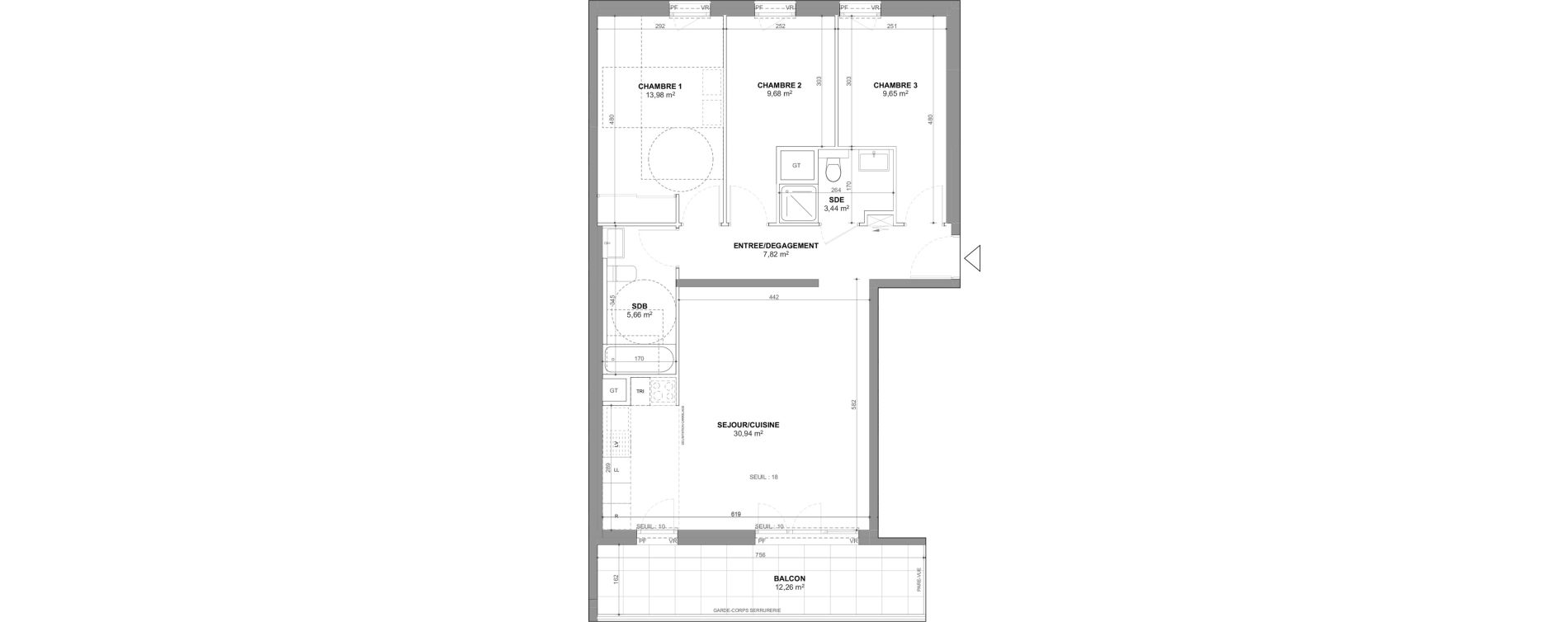 Appartement T4 de 81,17 m2 &agrave; Ch&acirc;tenay-Malabry Lavall&eacute;e