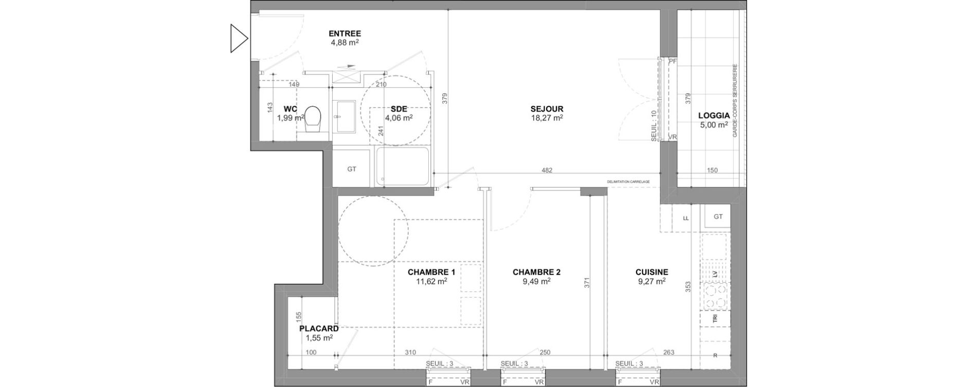 Appartement T3 de 61,13 m2 &agrave; Ch&acirc;tenay-Malabry Lavall&eacute;e