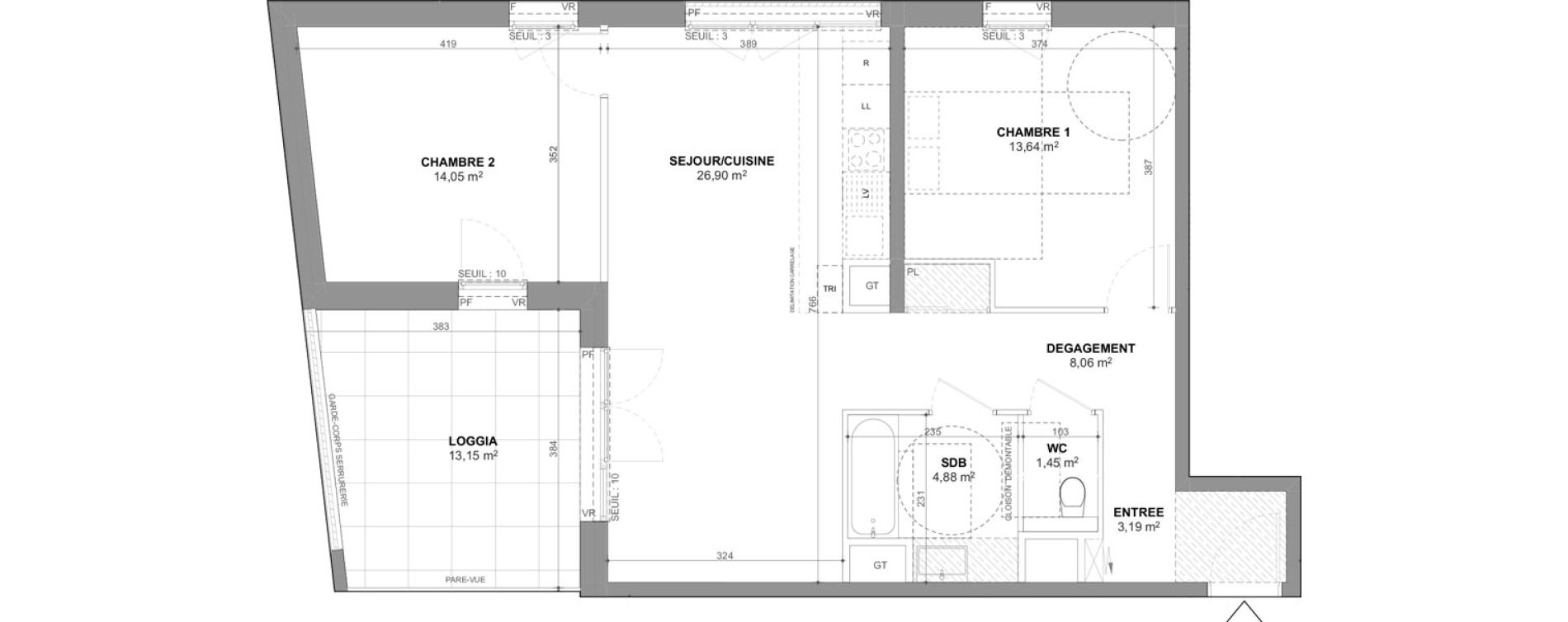 Appartement T3 de 72,17 m2 &agrave; Ch&acirc;tenay-Malabry Lavall&eacute;e