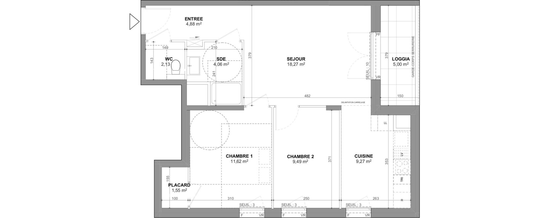 Appartement T3 de 61,27 m2 &agrave; Ch&acirc;tenay-Malabry Lavall&eacute;e