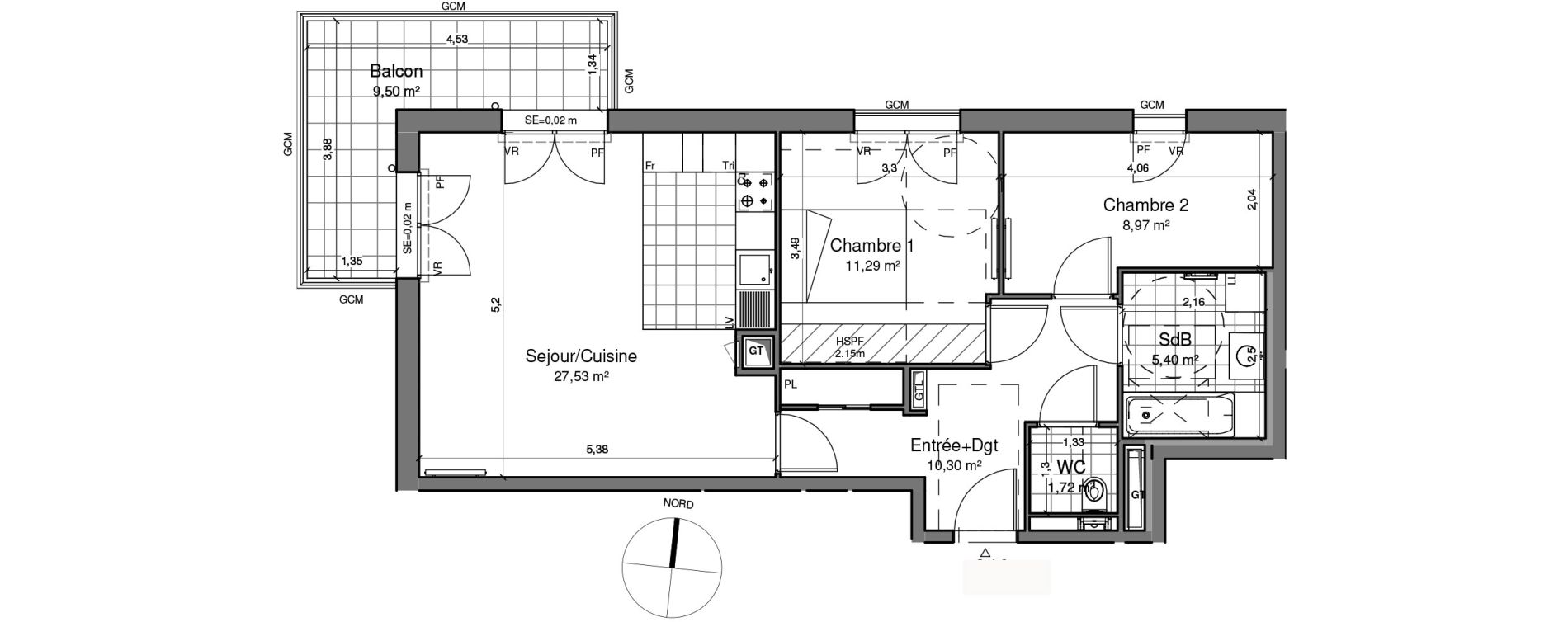 Appartement T3 de 65,20 m2 &agrave; Ch&acirc;tenay-Malabry Lavall&eacute;e