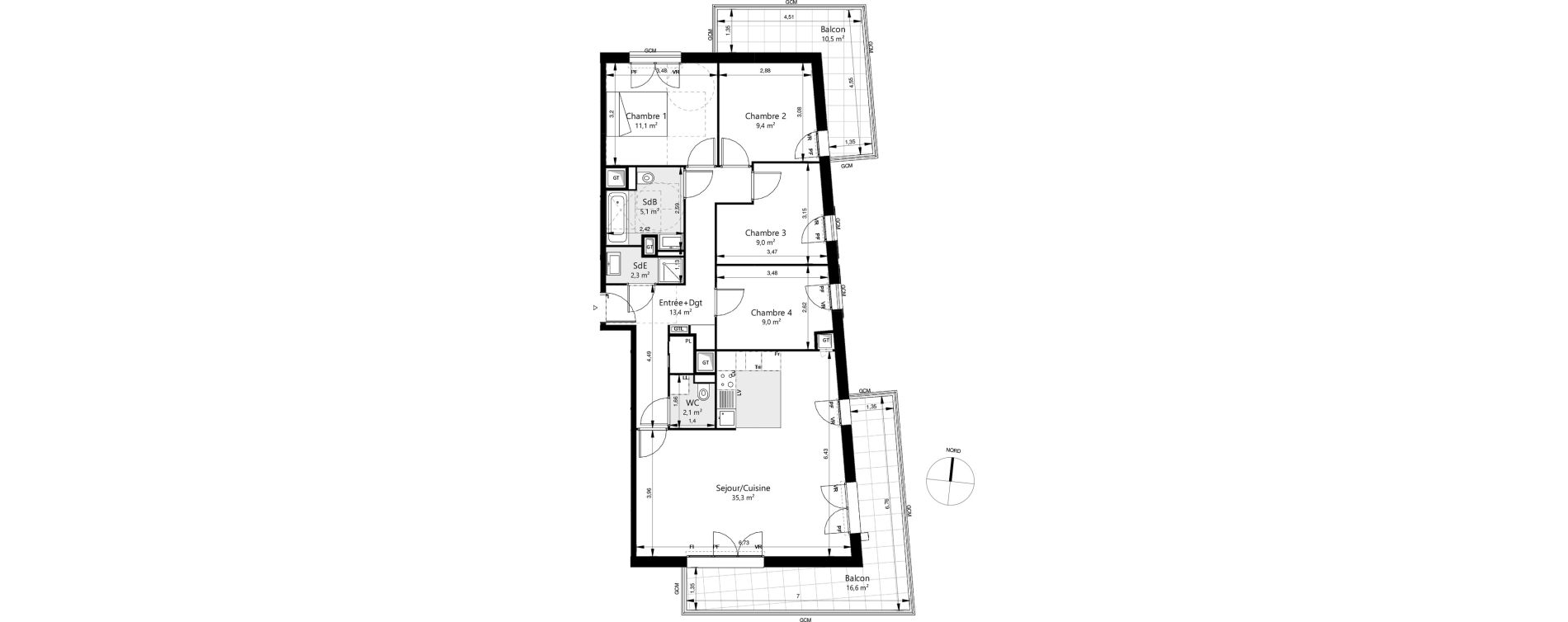 Appartement T5 de 96,90 m2 &agrave; Ch&acirc;tenay-Malabry Lavall&eacute;e