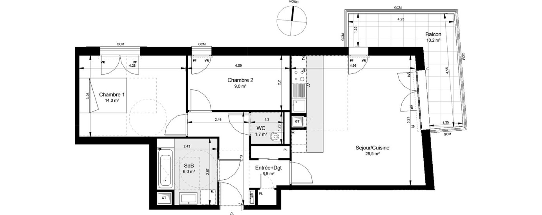 Appartement T3 de 66,10 m2 &agrave; Ch&acirc;tenay-Malabry Lavall&eacute;e