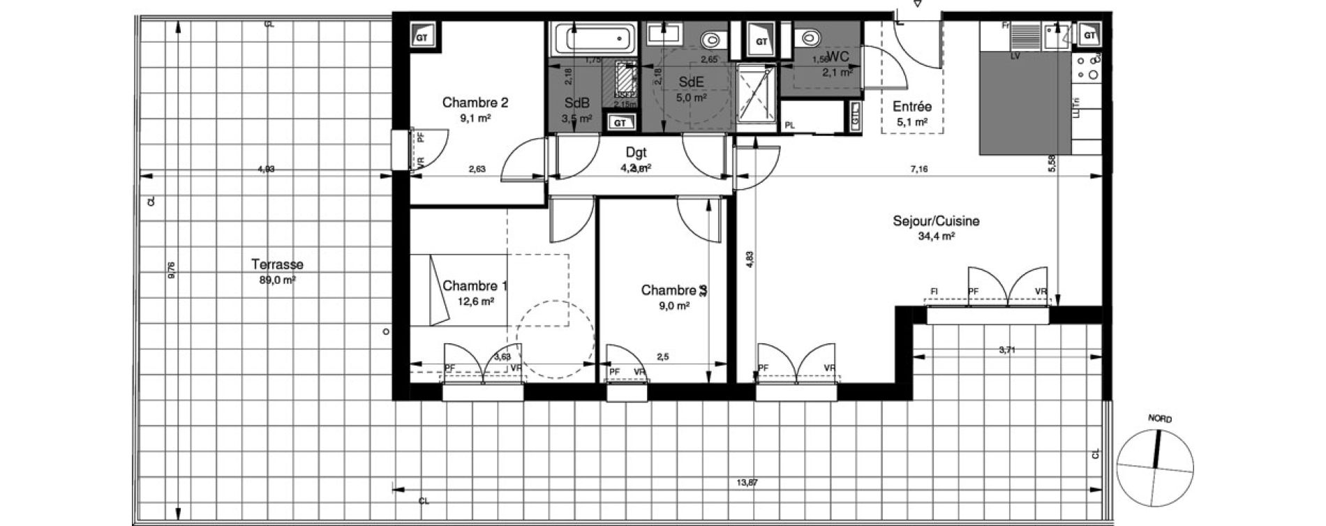 Appartement T4 de 84,90 m2 &agrave; Ch&acirc;tenay-Malabry Lavall&eacute;e