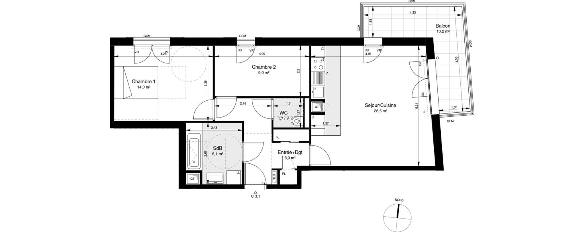 Appartement T3 de 66,10 m2 &agrave; Ch&acirc;tenay-Malabry Lavall&eacute;e