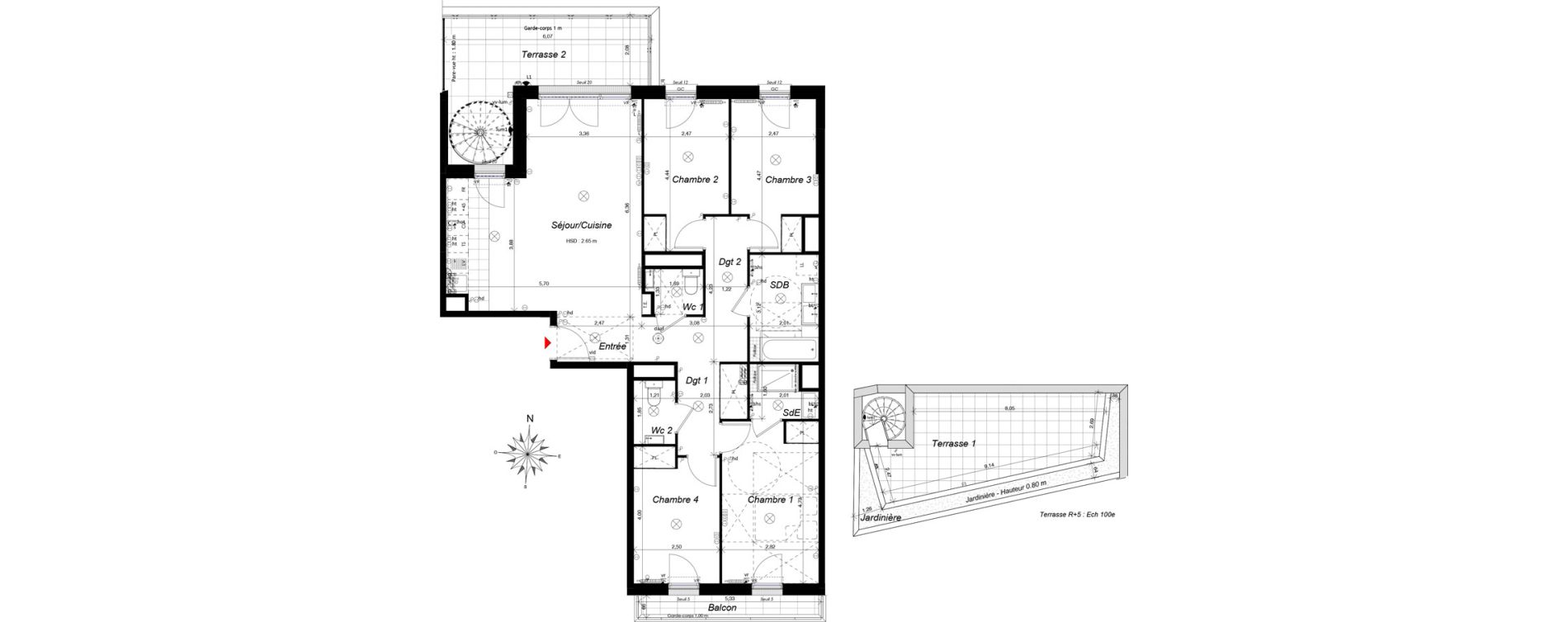 Appartement T5 de 101,69 m2 &agrave; Ch&acirc;tenay-Malabry Malabry