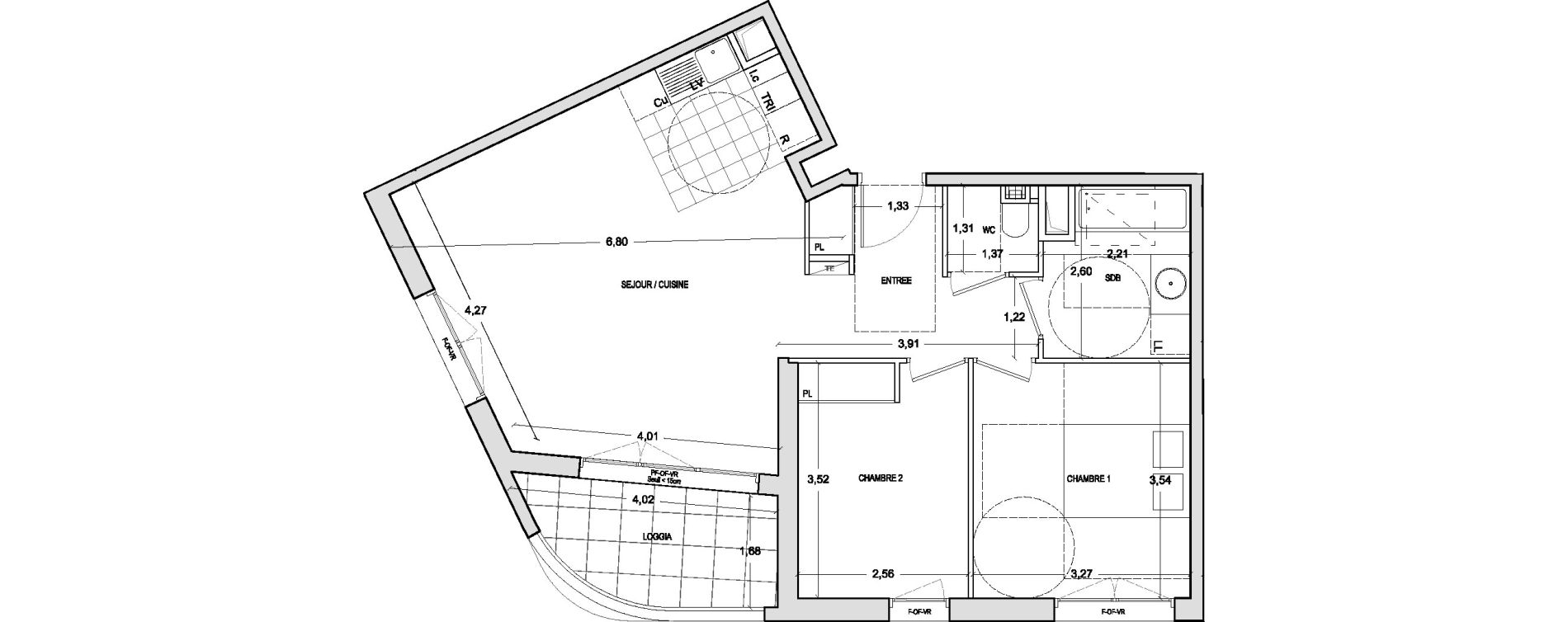 Appartement T3 de 63,10 m2 &agrave; Ch&acirc;tenay-Malabry Lavall&eacute;e