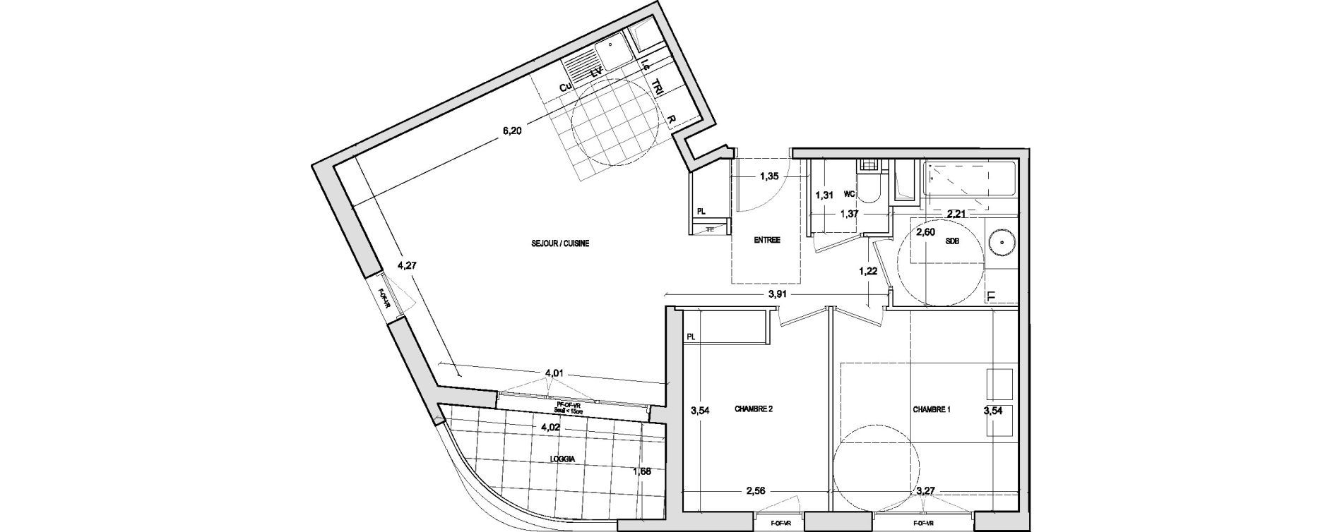 Appartement T3 de 63,10 m2 &agrave; Ch&acirc;tenay-Malabry Lavall&eacute;e