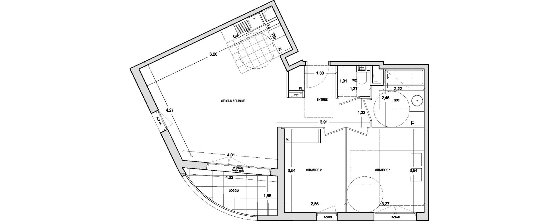 Appartement T3 de 62,90 m2 &agrave; Ch&acirc;tenay-Malabry Lavall&eacute;e