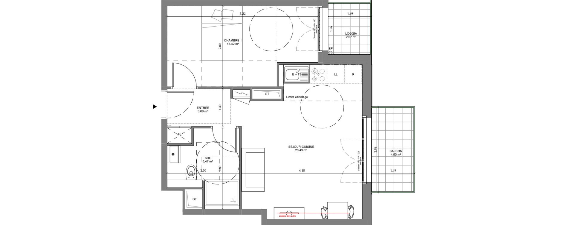 Appartement T2 de 43,01 m2 &agrave; Ch&acirc;tenay-Malabry Lavall&eacute;e