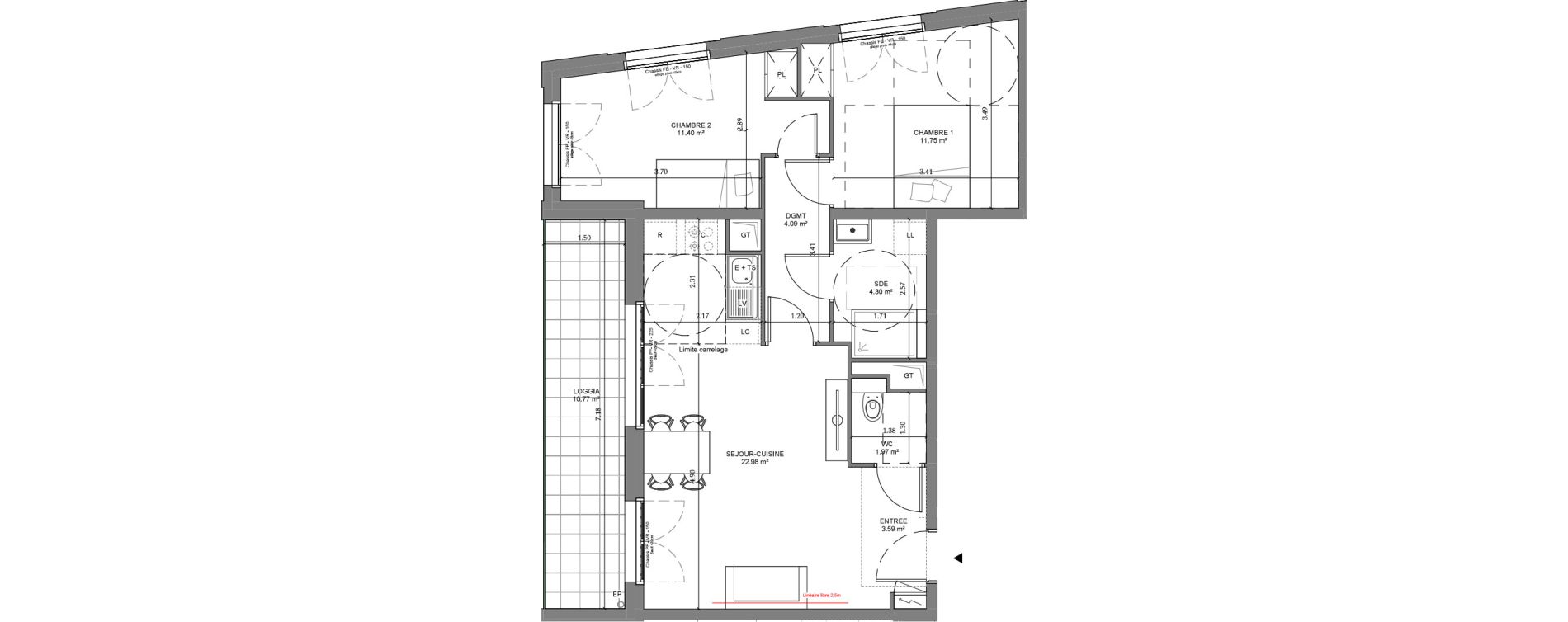 Appartement T3 de 60,08 m2 &agrave; Ch&acirc;tenay-Malabry Lavall&eacute;e