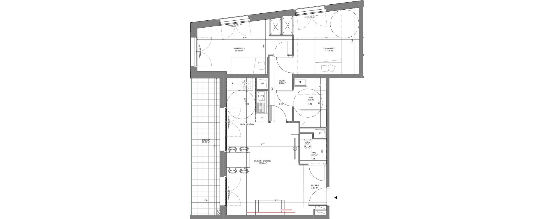 Appartement T3 de 60,08 m2 &agrave; Ch&acirc;tenay-Malabry Lavall&eacute;e