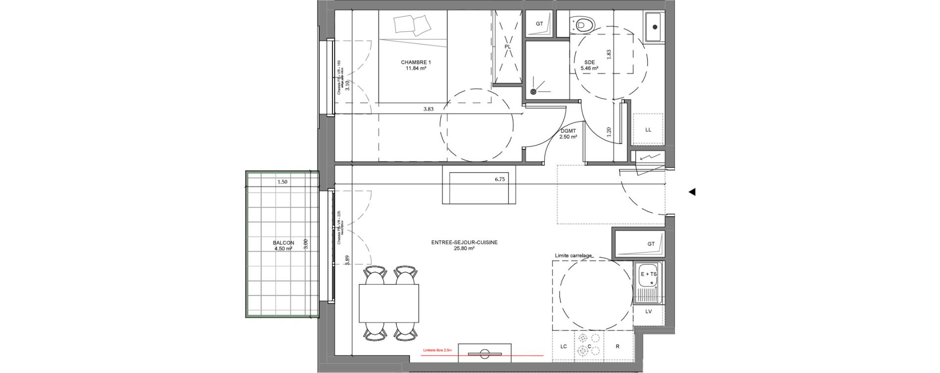 Appartement T2 de 45,60 m2 &agrave; Ch&acirc;tenay-Malabry Lavall&eacute;e