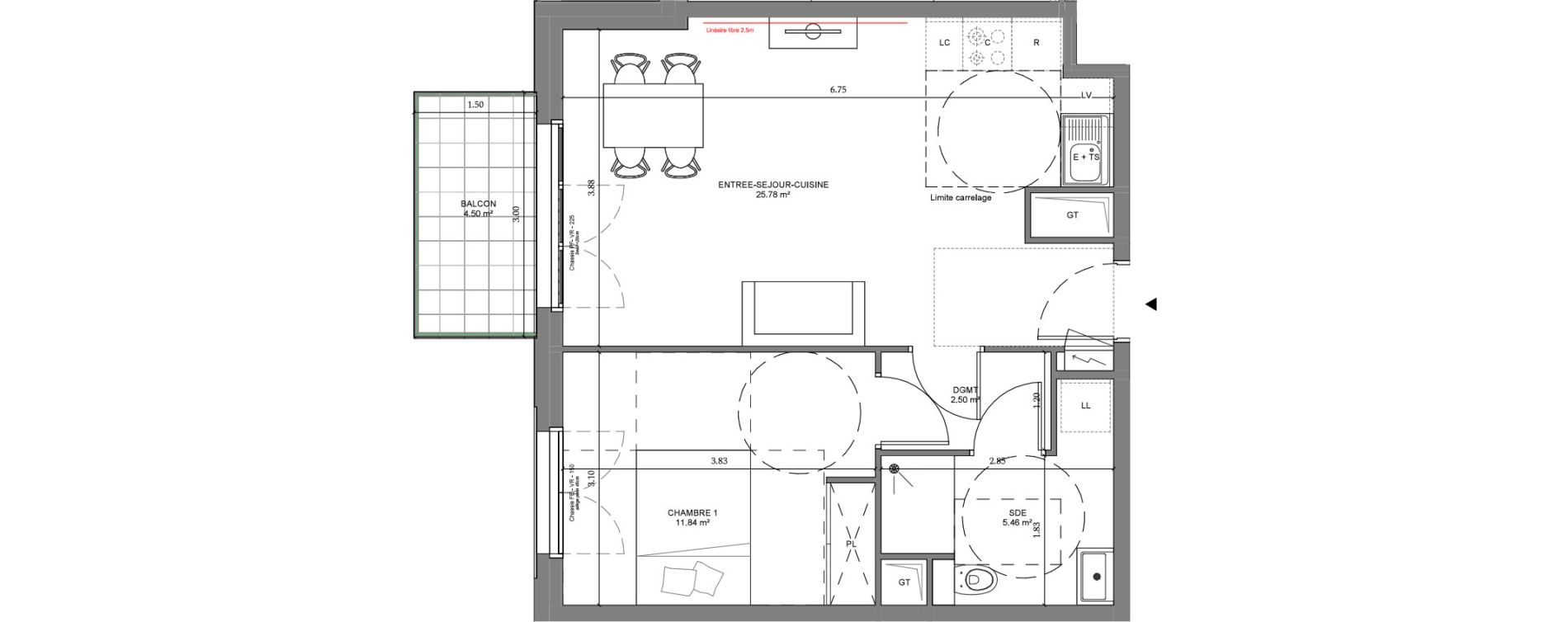 Appartement T2 de 45,58 m2 &agrave; Ch&acirc;tenay-Malabry Lavall&eacute;e