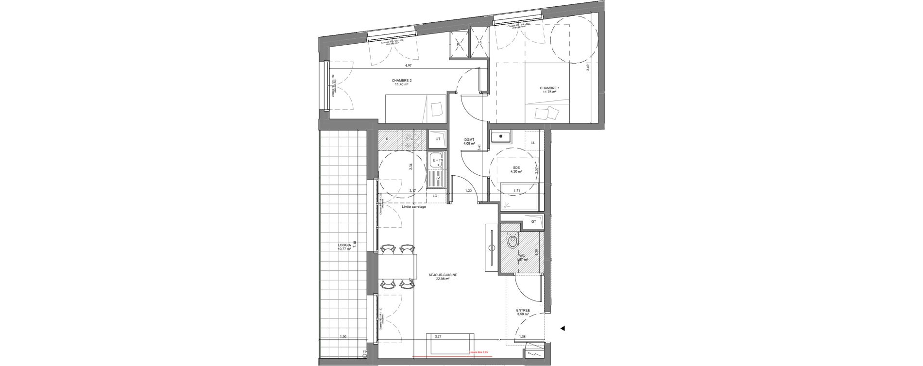 Appartement T3 de 60,08 m2 &agrave; Ch&acirc;tenay-Malabry Lavall&eacute;e