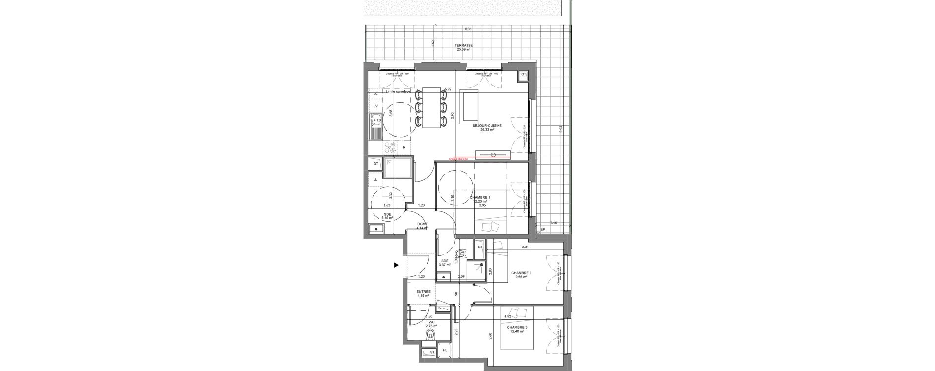 Appartement T4 de 80,55 m2 &agrave; Ch&acirc;tenay-Malabry Lavall&eacute;e