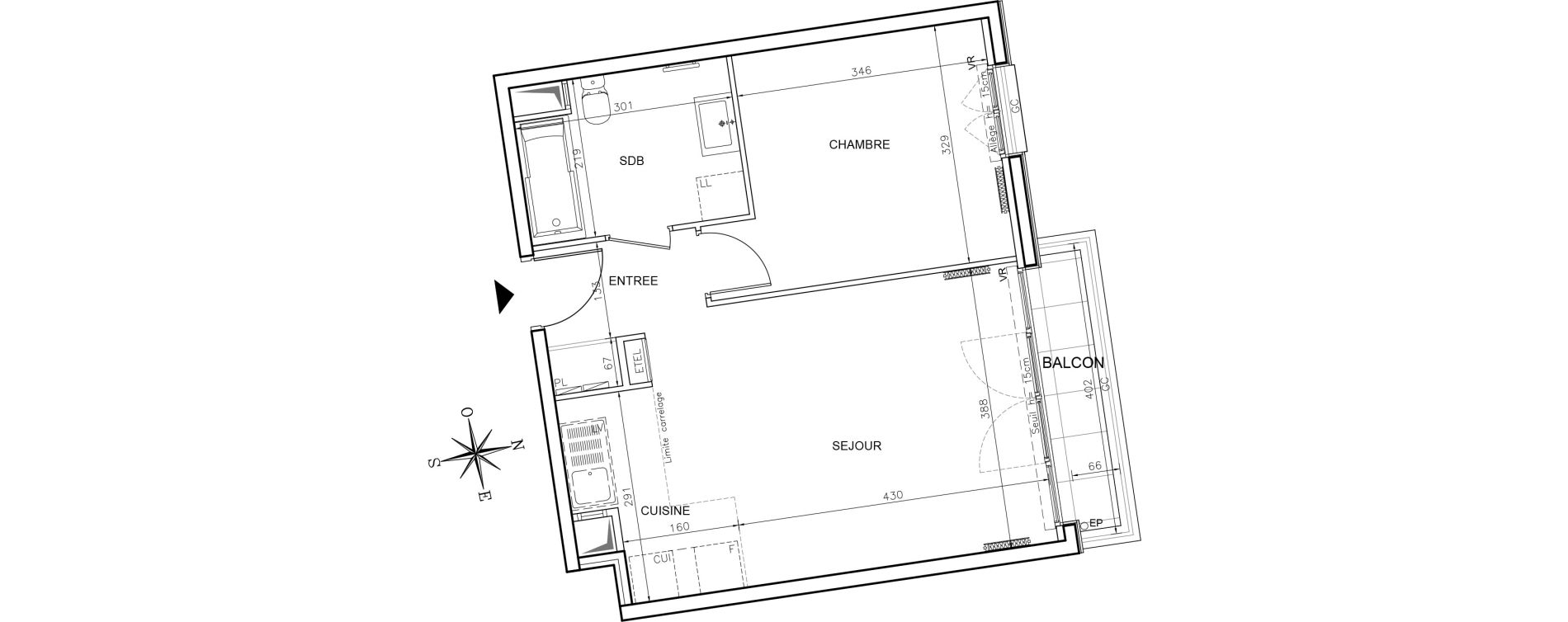 Appartement T2 de 45,05 m2 &agrave; Ch&acirc;tenay-Malabry Robinson