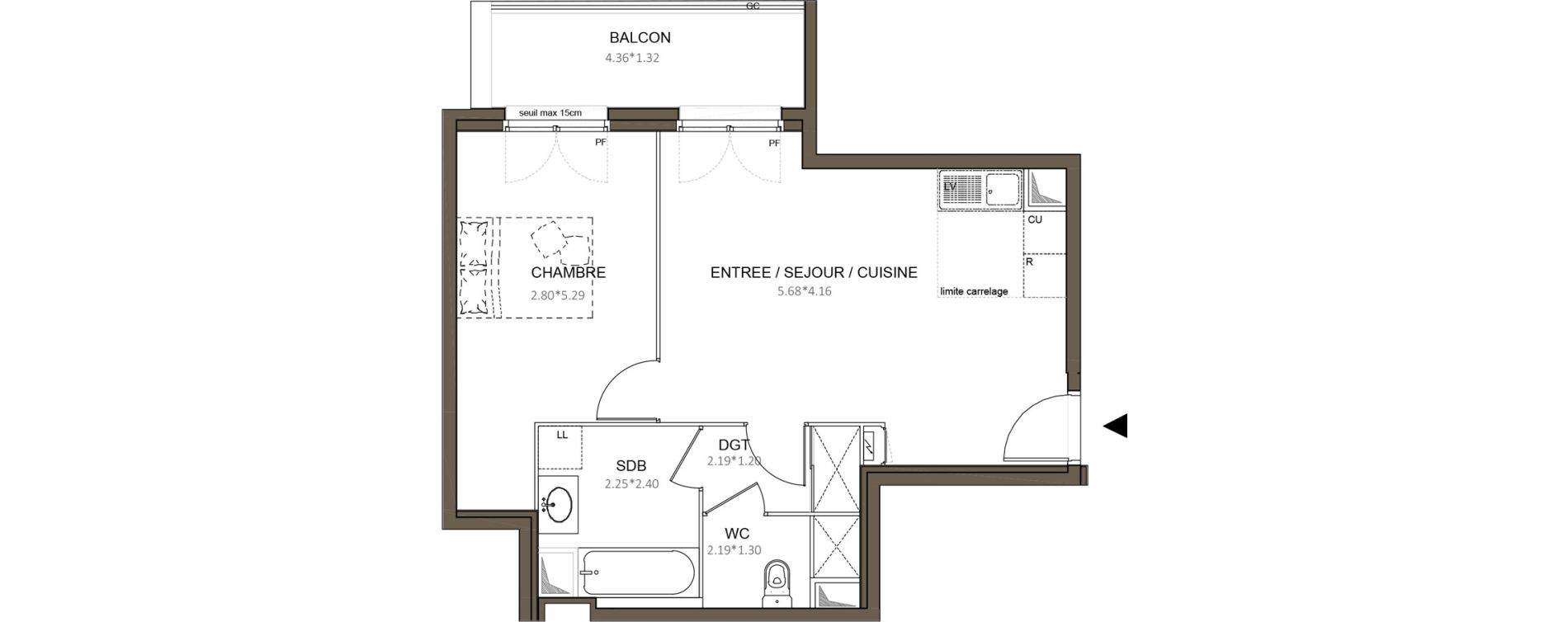 Appartement T2 de 45,35 m2 &agrave; Ch&acirc;tenay-Malabry Centre