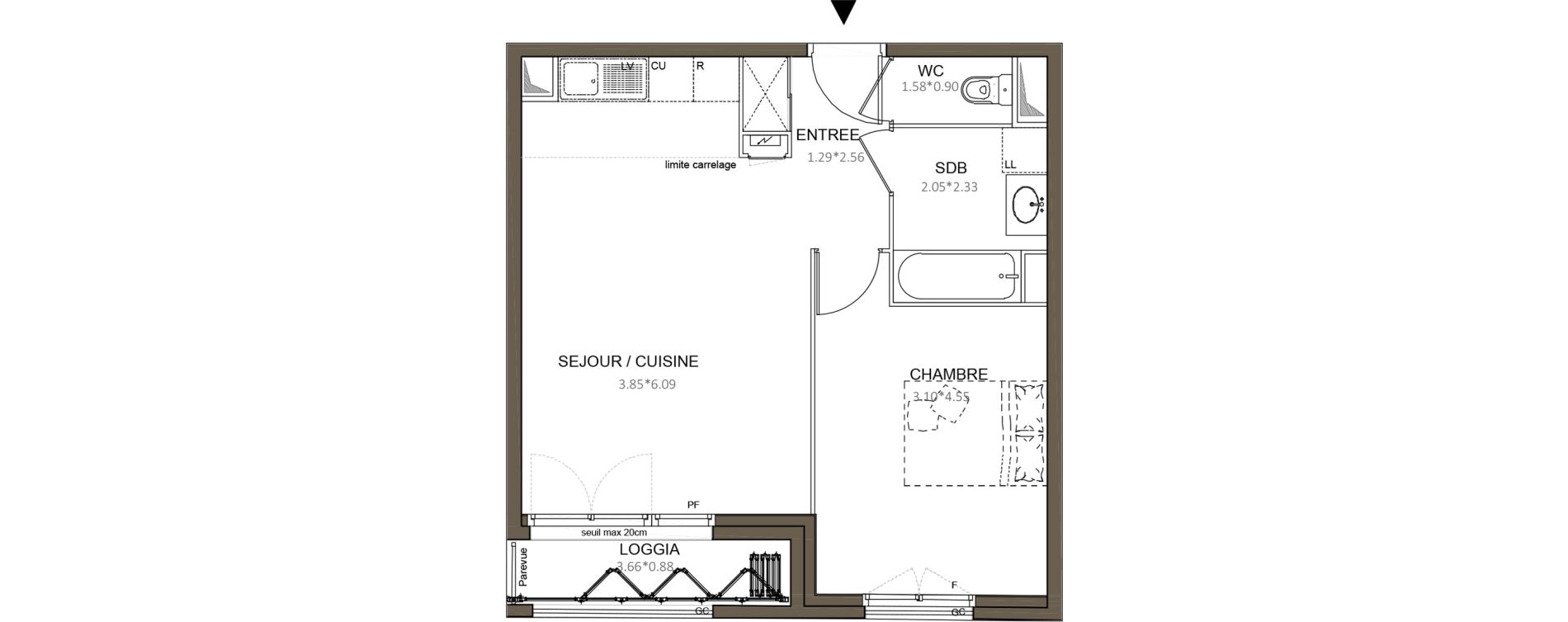 Appartement T2 de 44,06 m2 &agrave; Ch&acirc;tenay-Malabry Centre