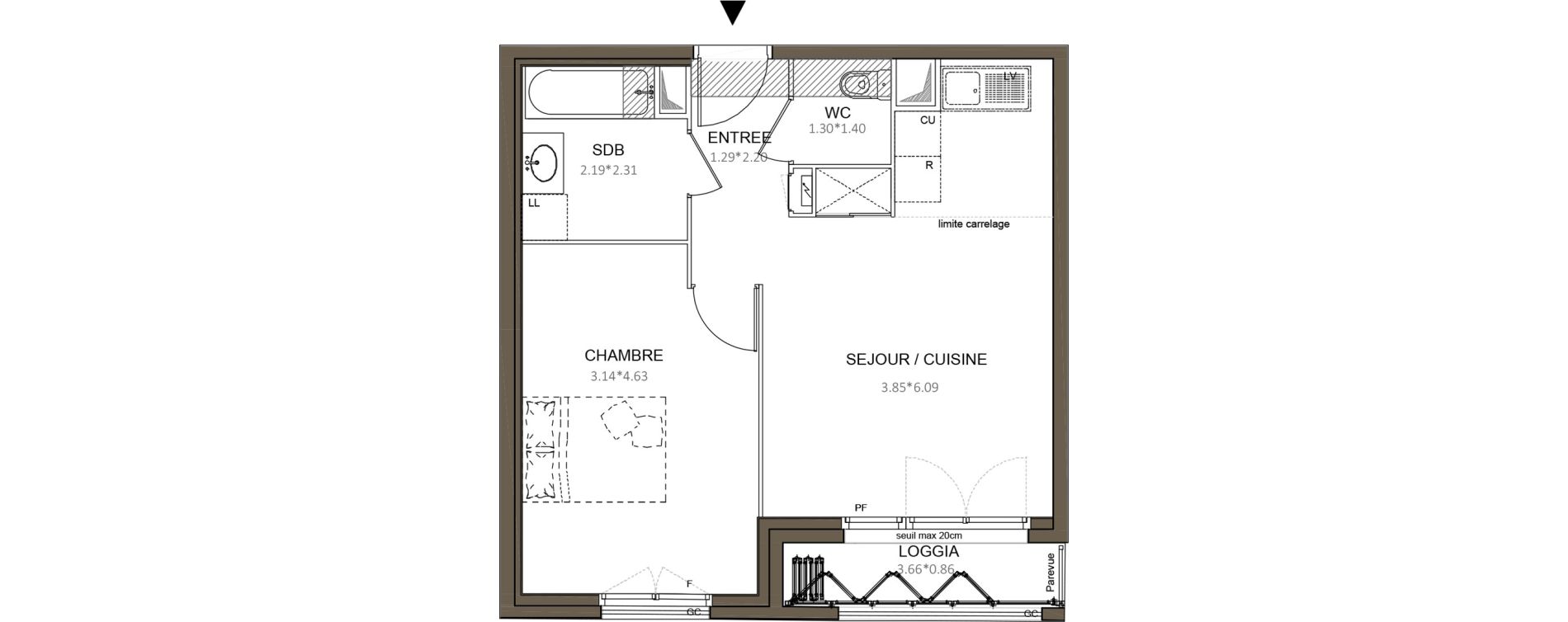 Appartement T2 de 44,14 m2 &agrave; Ch&acirc;tenay-Malabry Centre