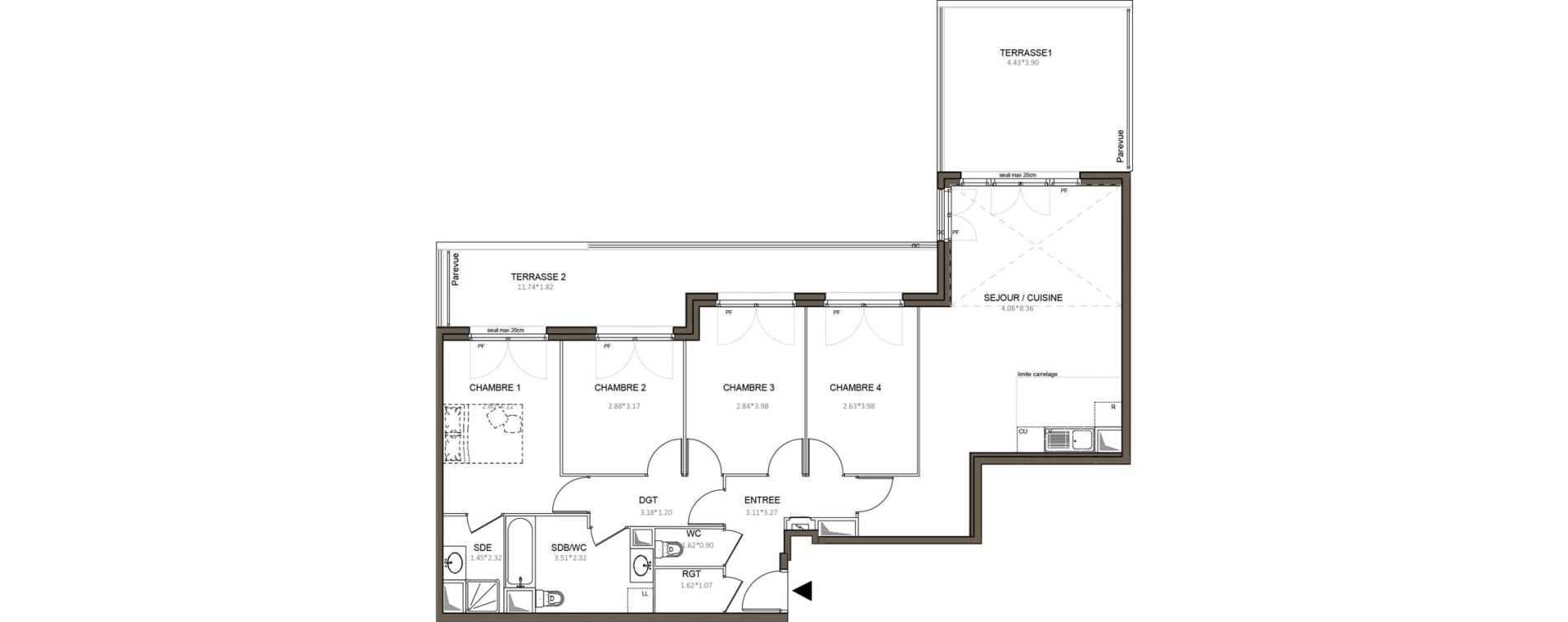 Appartement T5 de 98,30 m2 &agrave; Ch&acirc;tenay-Malabry Centre