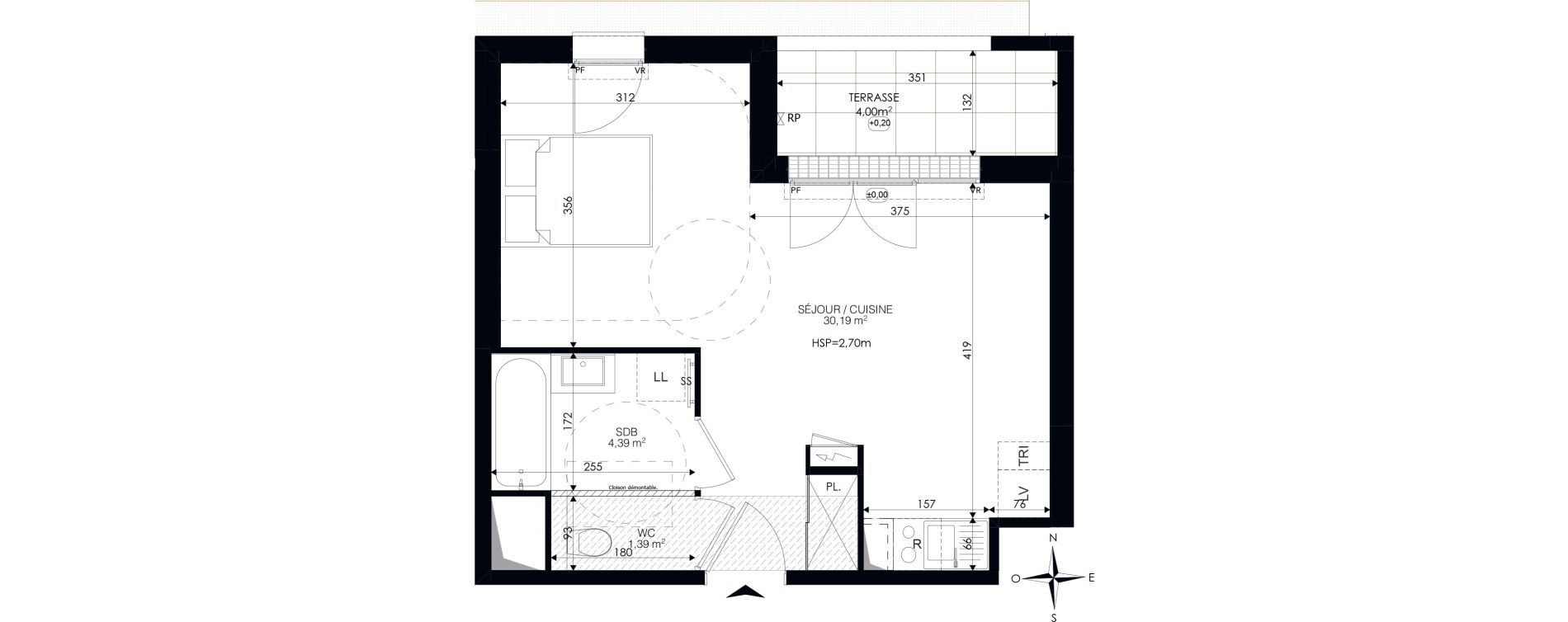 Appartement T1 de 35,97 m2 &agrave; Ch&acirc;tenay-Malabry Lavall&eacute;e