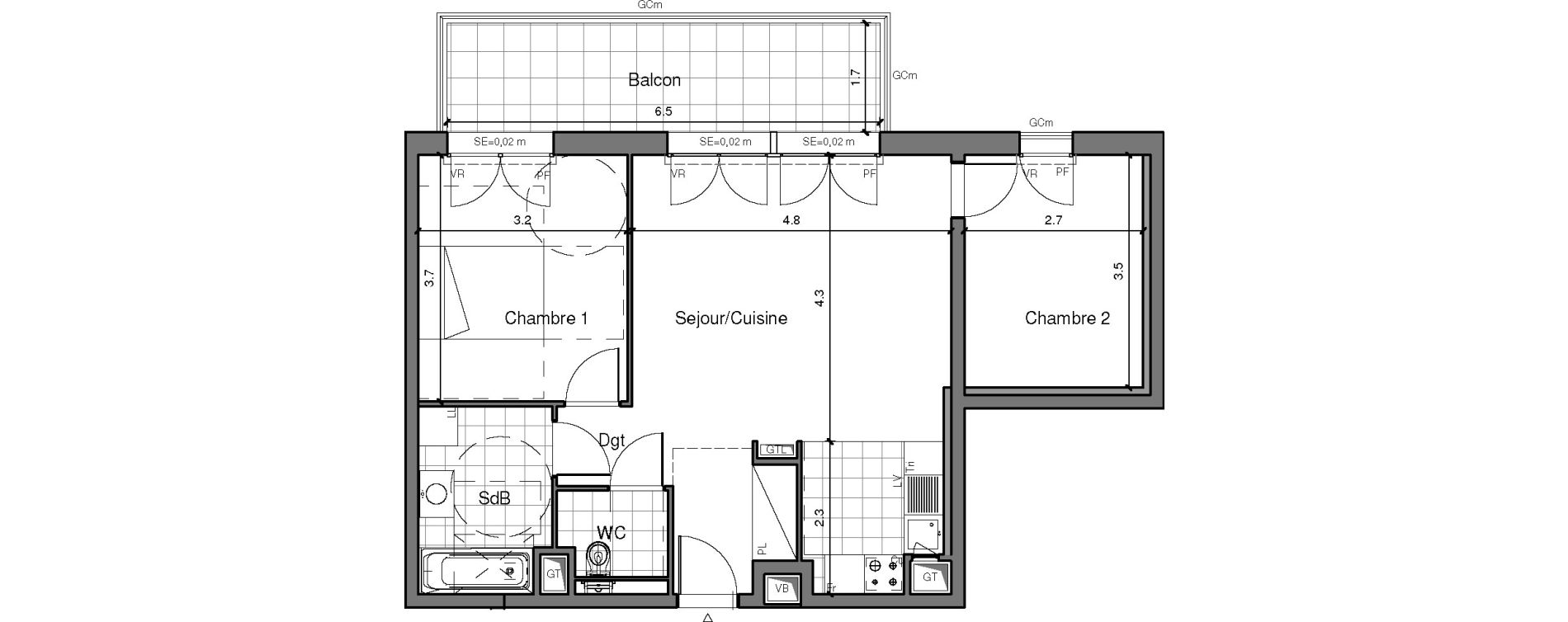 Appartement T3 de 59,57 m2 &agrave; Ch&acirc;tenay-Malabry Lavall&eacute;e