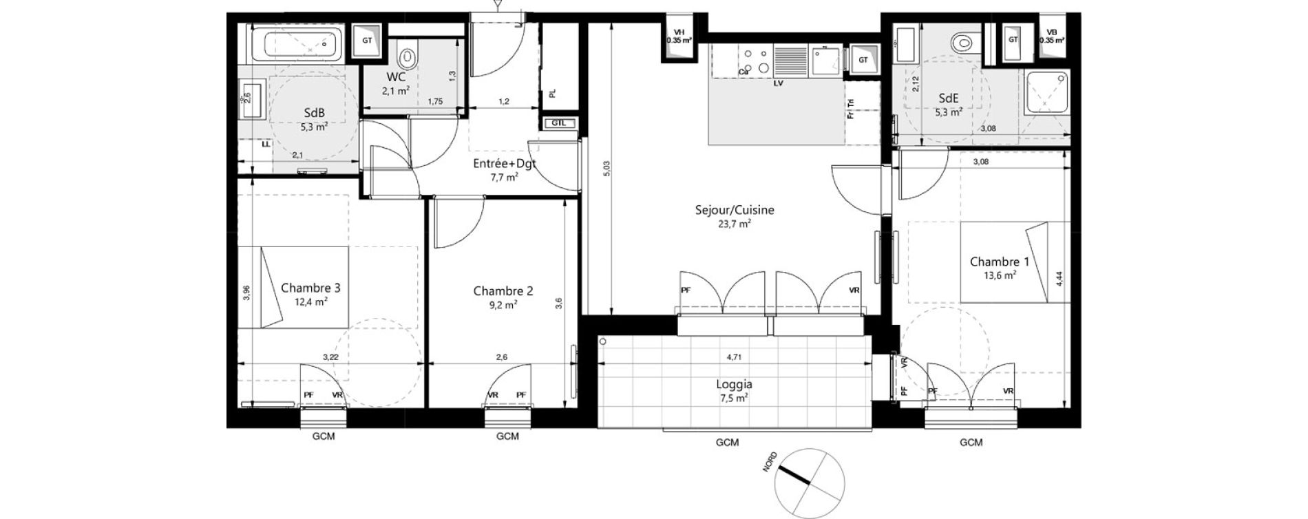 Appartement T4 de 79,30 m2 &agrave; Ch&acirc;tenay-Malabry Lavall&eacute;e