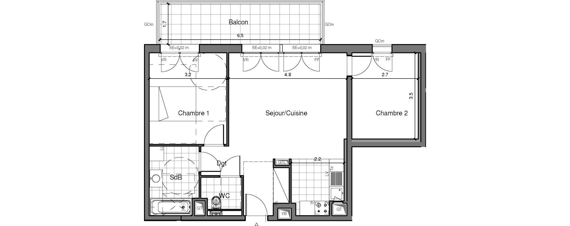 Appartement T3 de 59,54 m2 &agrave; Ch&acirc;tenay-Malabry Lavall&eacute;e