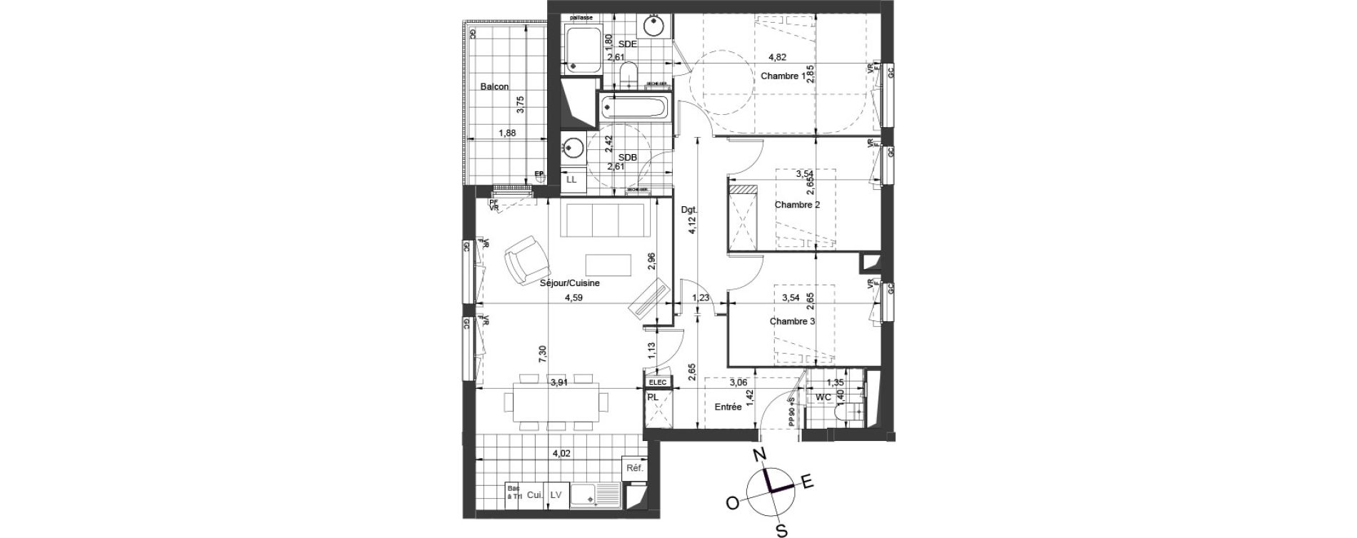 Appartement T4 de 86,25 m2 &agrave; Ch&acirc;tenay-Malabry Centre