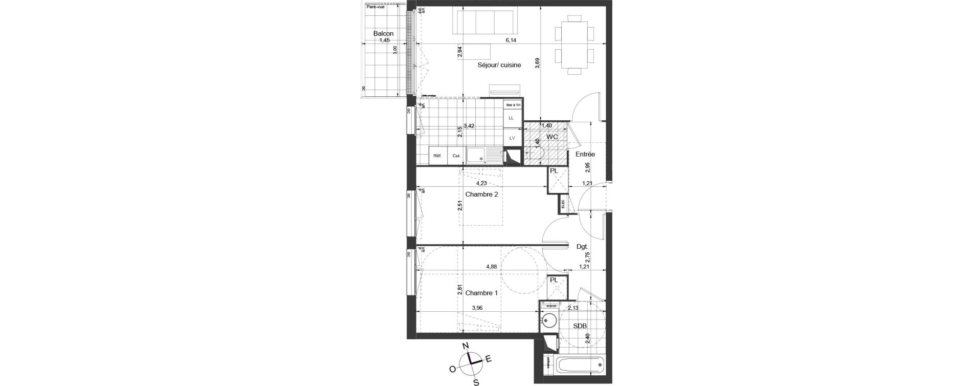 Appartement T3 de 65,20 m2 &agrave; Ch&acirc;tenay-Malabry Centre