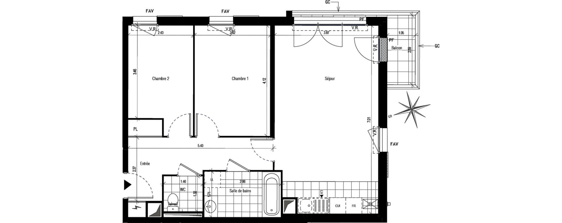 Appartement T3 de 63,41 m2 &agrave; Ch&acirc;tillon Centre