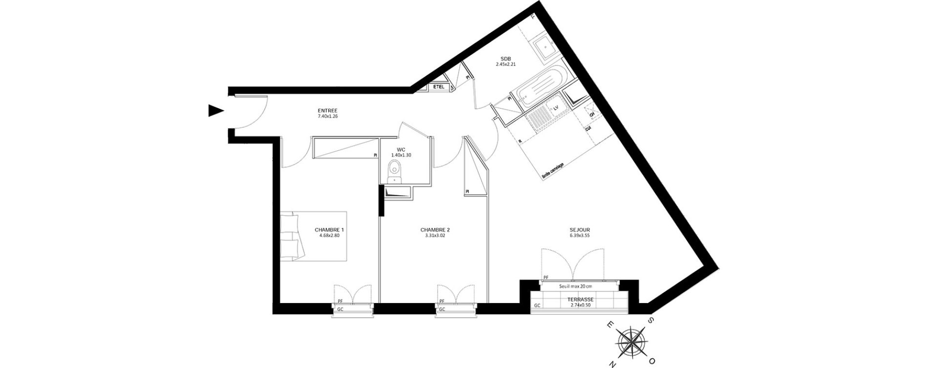 Appartement T3 de 65,24 m2 &agrave; Ch&acirc;tillon Centre