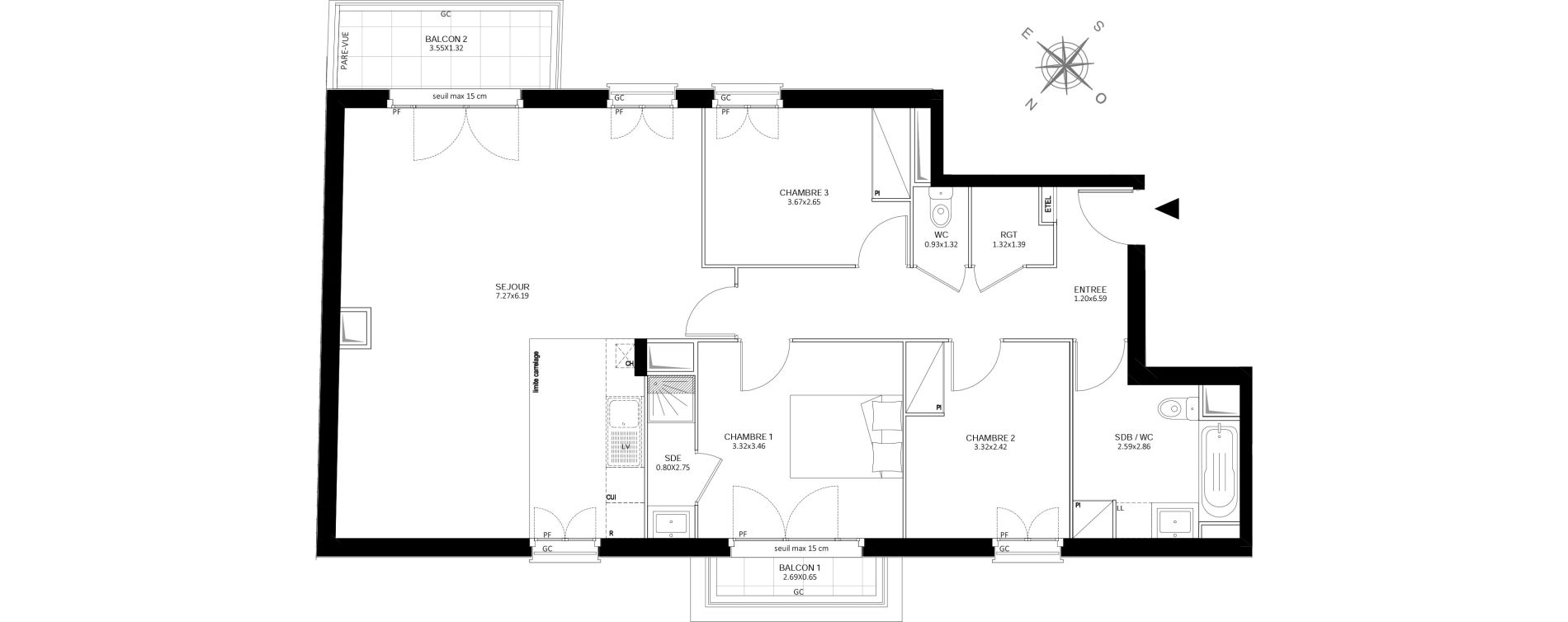 Appartement T4 de 93,55 m2 &agrave; Ch&acirc;tillon Centre