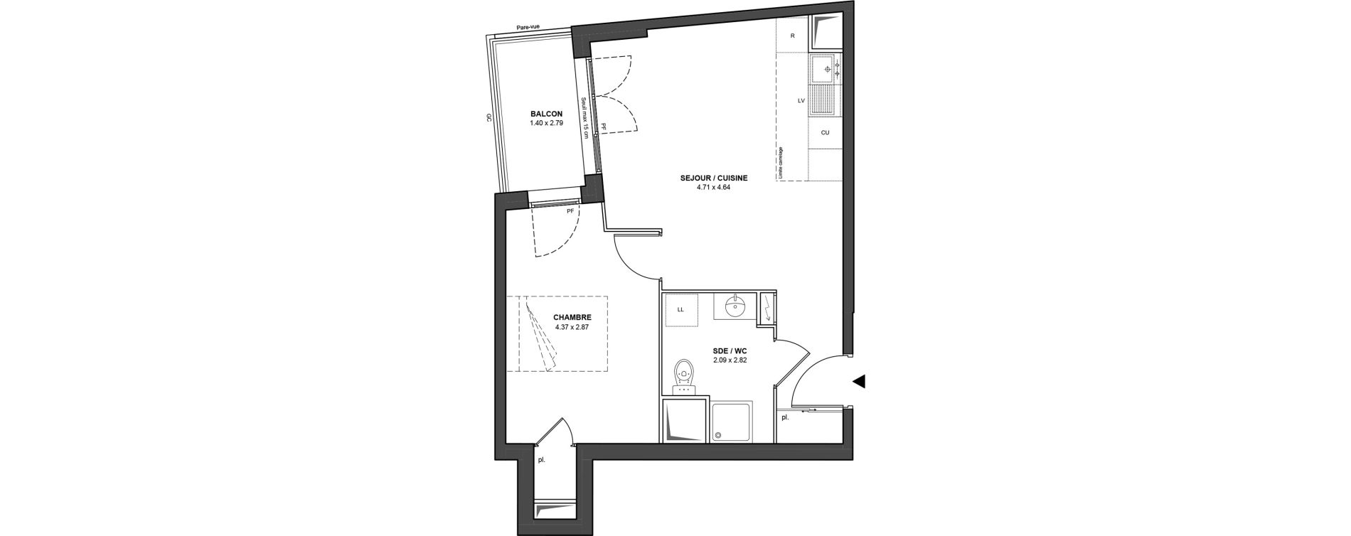 Appartement T2 de 42,39 m2 &agrave; Ch&acirc;tillon Les sablons