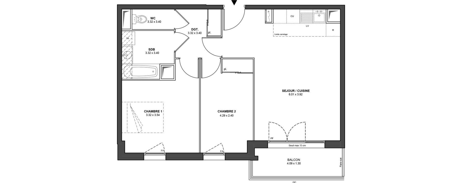 Appartement T3 de 60,16 m2 &agrave; Ch&acirc;tillon Les sablons