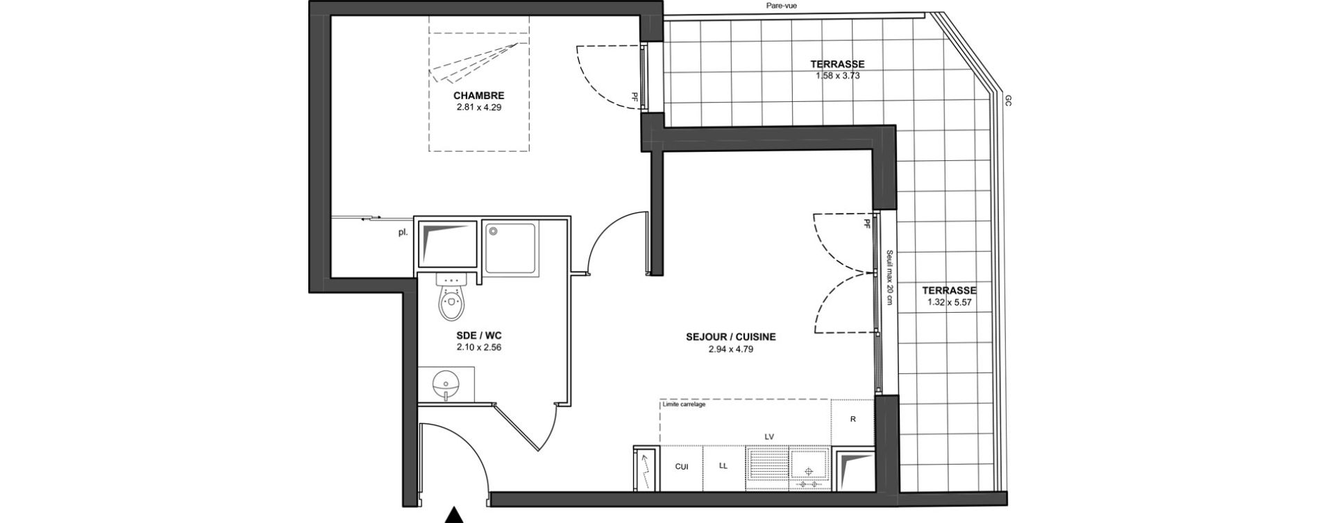 Appartement T2 de 38,82 m2 &agrave; Ch&acirc;tillon Les sablons