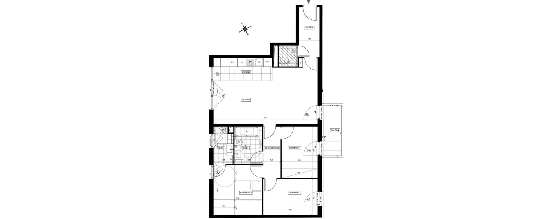 Appartement T4 de 82,91 m2 &agrave; Chaville Centre