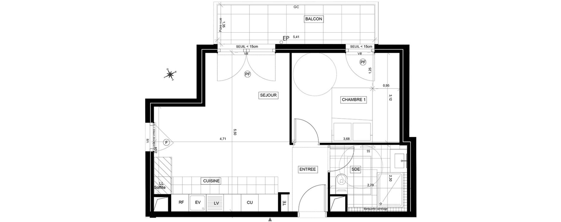 Appartement T2 de 42,49 m2 &agrave; Chaville Centre