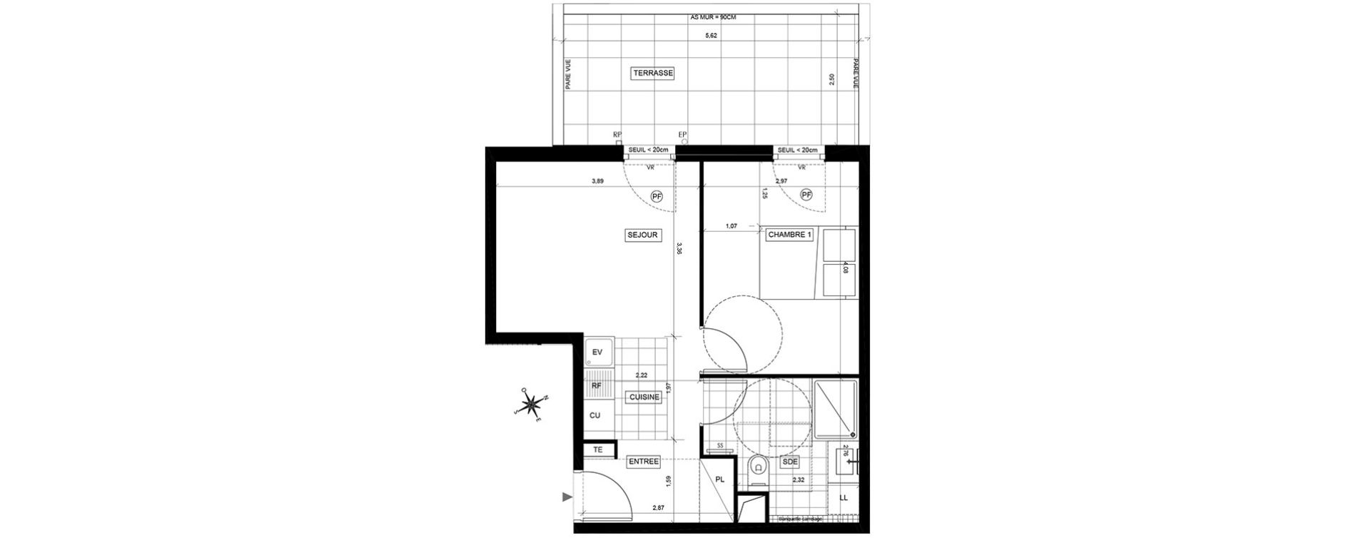 Appartement T2 de 40,70 m2 &agrave; Chaville Centre