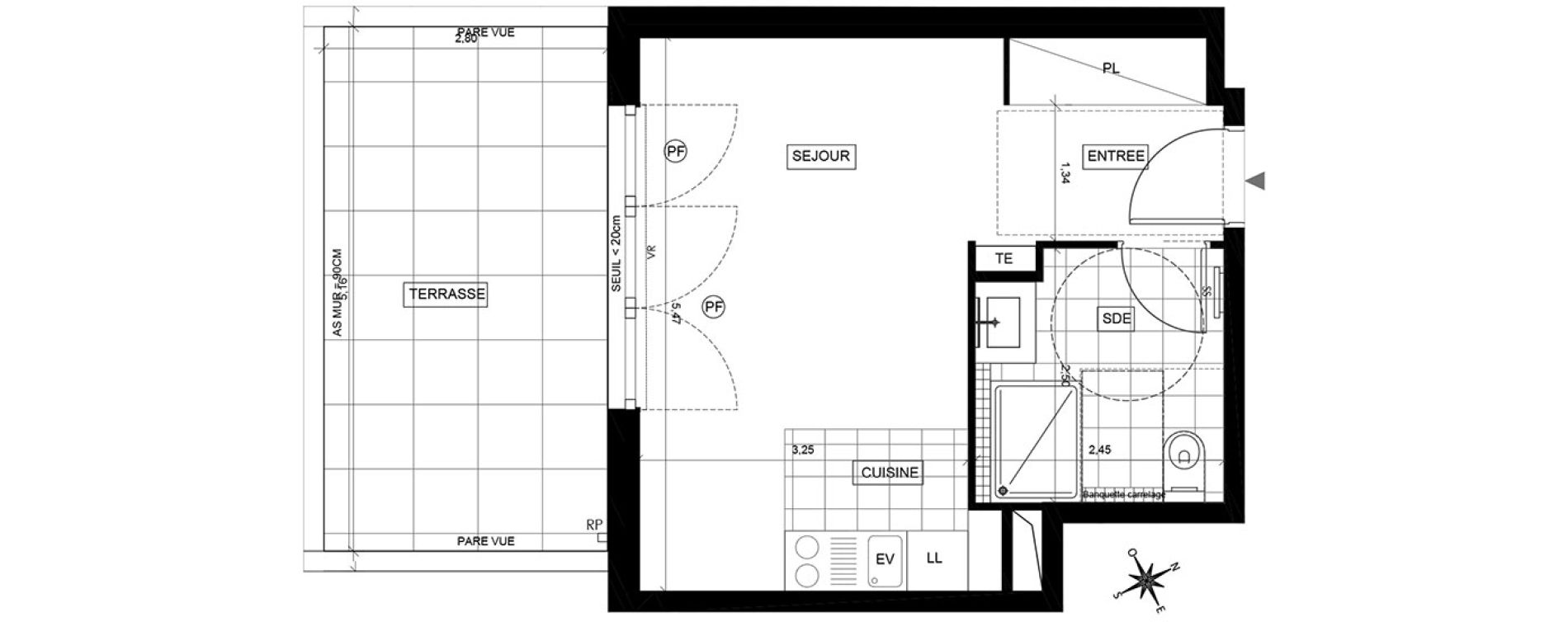 Appartement T1 de 28,65 m2 &agrave; Chaville Centre