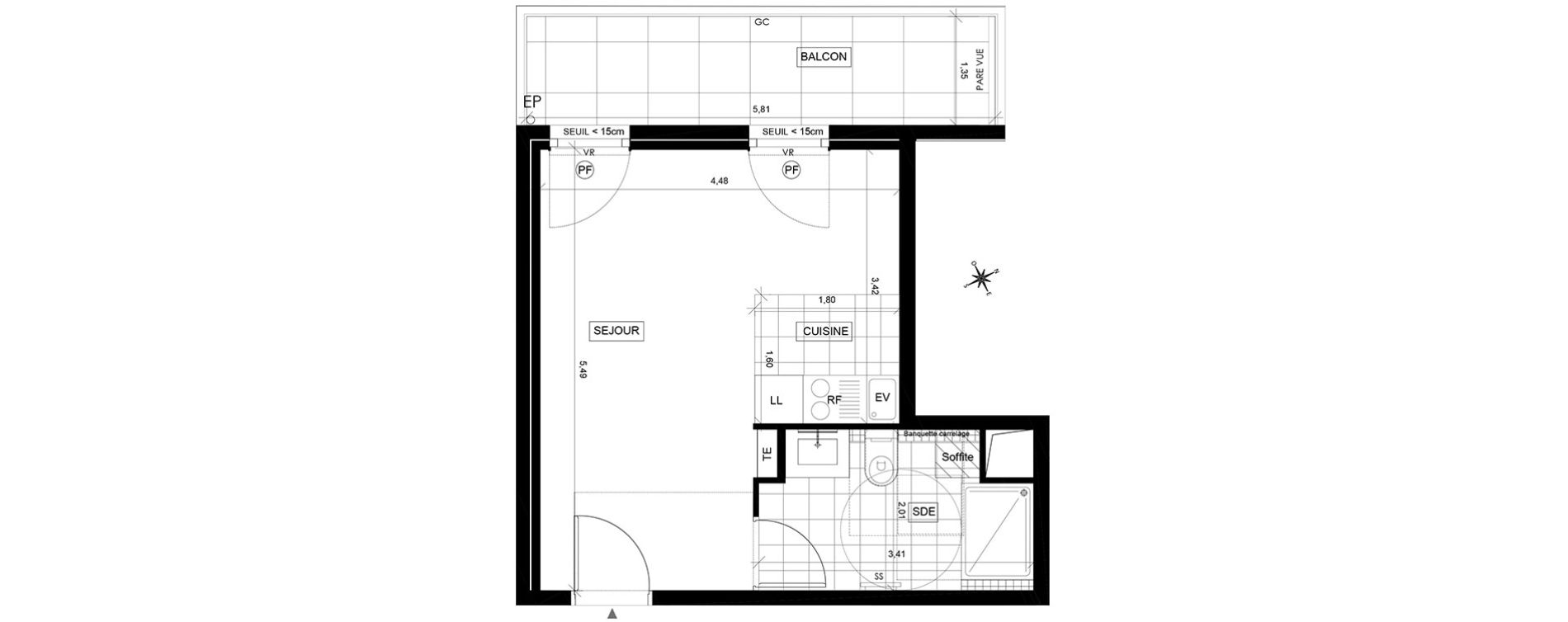 Appartement T1 de 27,38 m2 &agrave; Chaville Centre