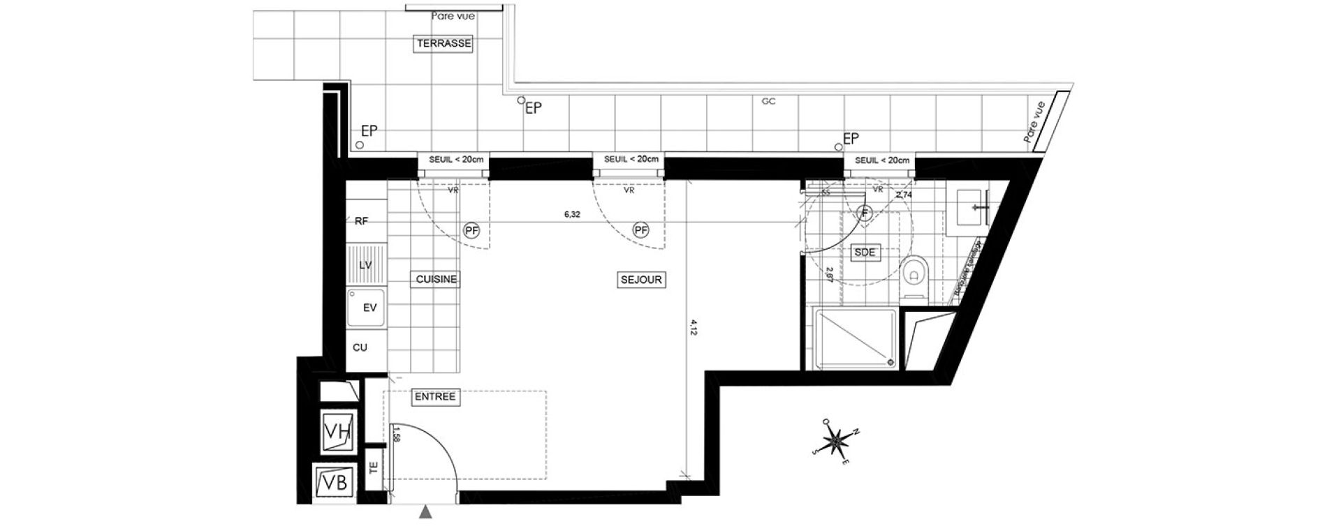 Appartement T1 de 30,24 m2 &agrave; Chaville Centre