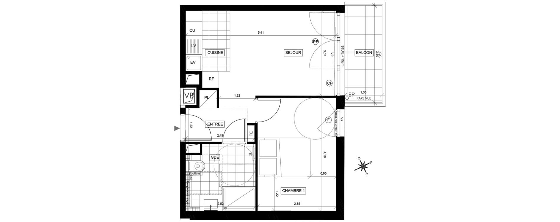Appartement T2 de 37,56 m2 &agrave; Chaville Centre