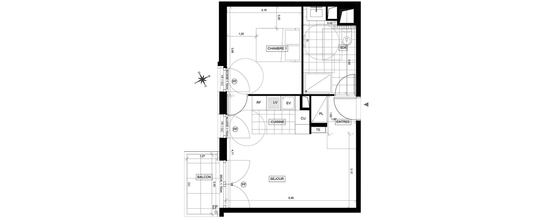 Appartement T2 de 44,05 m2 &agrave; Chaville Centre