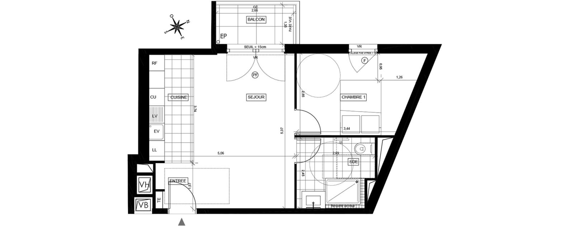 Appartement T2 de 44,11 m2 &agrave; Chaville Centre