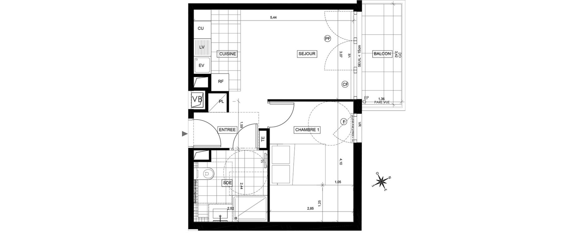 Appartement T2 de 37,59 m2 &agrave; Chaville Centre