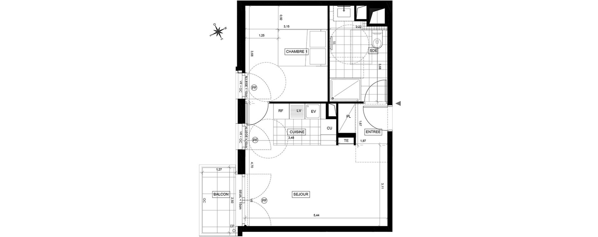 Appartement T2 de 44,02 m2 &agrave; Chaville Centre